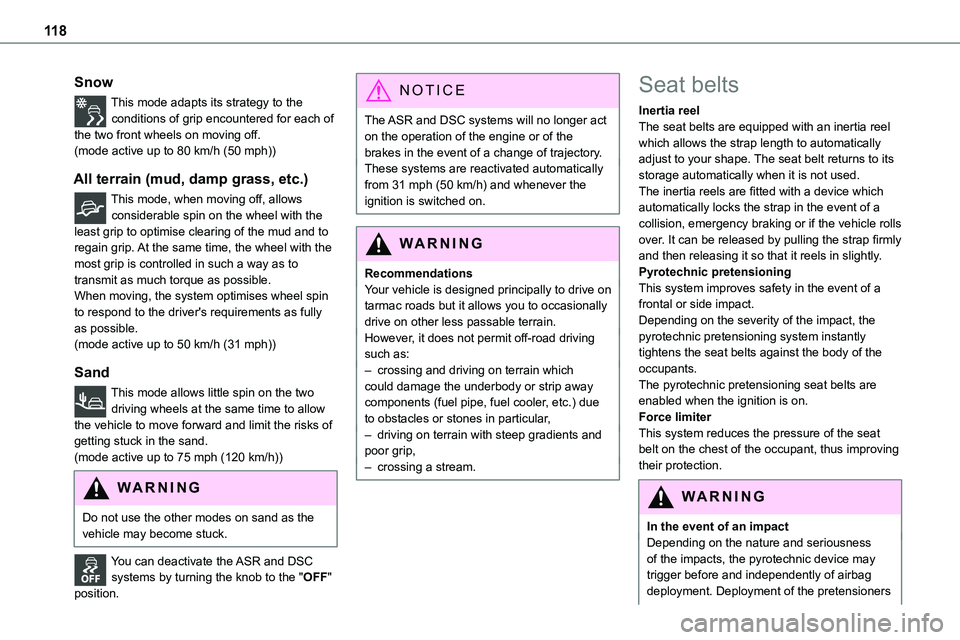 TOYOTA PROACE VERSO EV 2022 Owners Manual 11 8
Snow
This mode adapts its strategy to the conditions of grip encountered for each of the two front wheels on moving off.(mode active up to 80 km/h (50 mph))
All terrain (mud, damp grass, etc.)
Th TOYOTA PROACE VERSO EV 2022 Owners Manual 11 8
Snow
This mode adapts its strategy to the conditions of grip encountered for each of the two front wheels on moving off.(mode active up to 80 km/h (50 mph))
All terrain (mud, damp grass, etc.)
Th