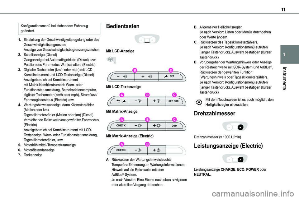 TOYOTA PROACE VERSO EV 2022 Betriebsanleitungen (in German) 11
Instrumente
1
Konfigurationsmenü bei stehendem Fahrzeug geändert.
1.Einstellung der Geschwindigkeitsregelung oder des GeschwindigkeitsbegrenzersAnzeige von Geschwindigkeitsbegrenzungszeichen
2.Sc TOYOTA PROACE VERSO EV 2022 Betriebsanleitungen (in German) 11
Instrumente
1
Konfigurationsmenü bei stehendem Fahrzeug geändert.
1.Einstellung der Geschwindigkeitsregelung oder des GeschwindigkeitsbegrenzersAnzeige von Geschwindigkeitsbegrenzungszeichen
2.Sc
