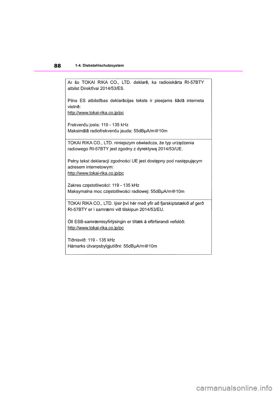 TOYOTA RAV4 2021  Betriebsanleitungen (in German) 881-4. Diebstahlschutzsystem 