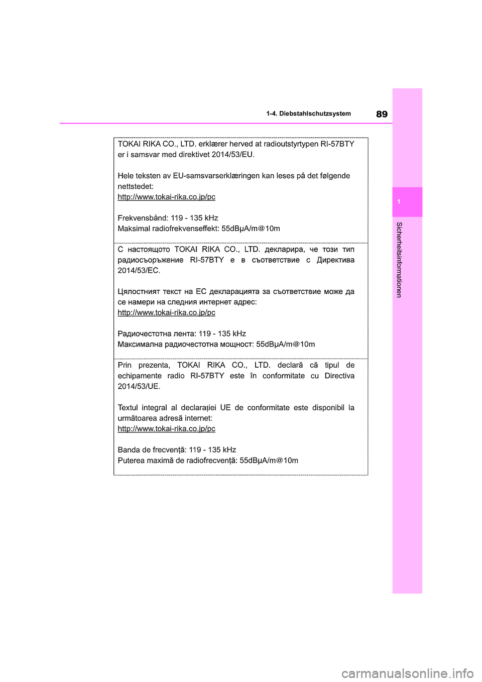 TOYOTA RAV4 2021  Betriebsanleitungen (in German) 89
1 
1-4. Diebstahlschutzsystem
Sicherheitsinformationen 