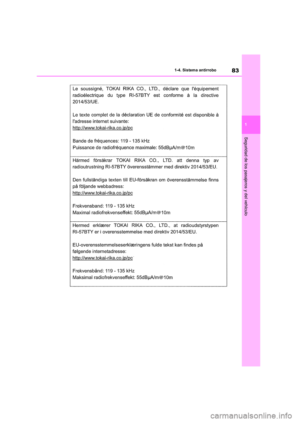 TOYOTA RAV4 2021  Manual del propietario (in Spanish) 83
1 
1-4. Sistema antirrobo
Seguridad de los pasajeros y del vehículo 