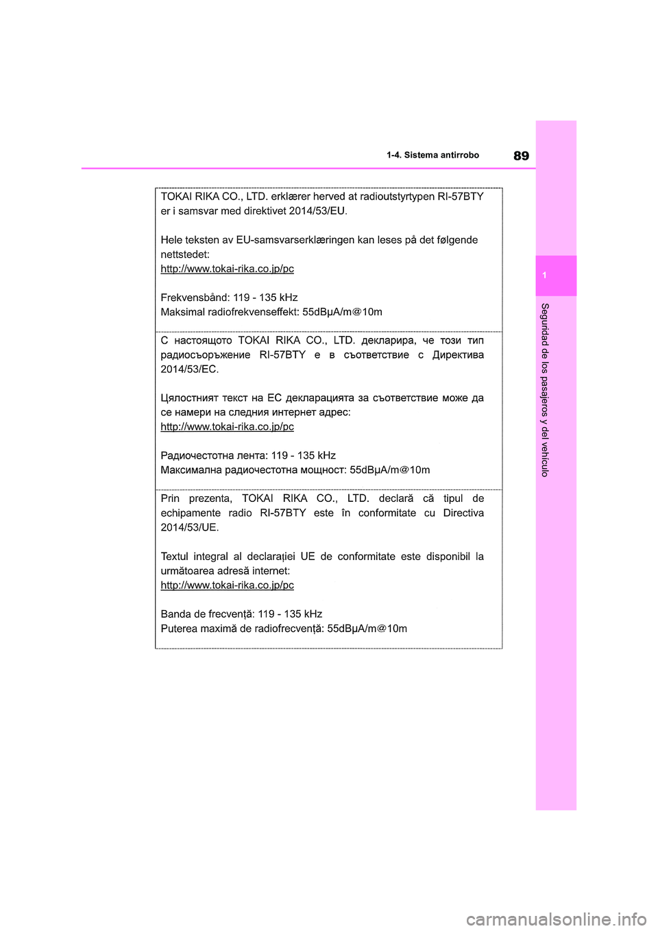 TOYOTA RAV4 2021  Manual del propietario (in Spanish) 89
1 
1-4. Sistema antirrobo
Seguridad de los pasajeros y del vehículo 