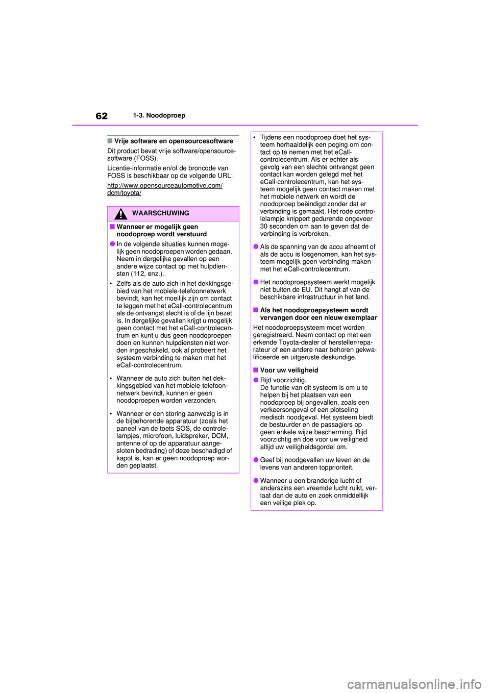 TOYOTA RAV4 2021 Instructieboekje (in Dutch) 621-3. Noodoproep
■Vrije software en opensourcesoftware
Dit product bevat vrije software/opensource-
software (FOSS).
Licentie-informatie en/of de broncode van
FOSS is beschikbaar op de volgende UR TOYOTA RAV4 2021 Instructieboekje (in Dutch) 621-3. Noodoproep
■Vrije software en opensourcesoftware
Dit product bevat vrije software/opensource-
software (FOSS).
Licentie-informatie en/of de broncode van
FOSS is beschikbaar op de volgende UR
