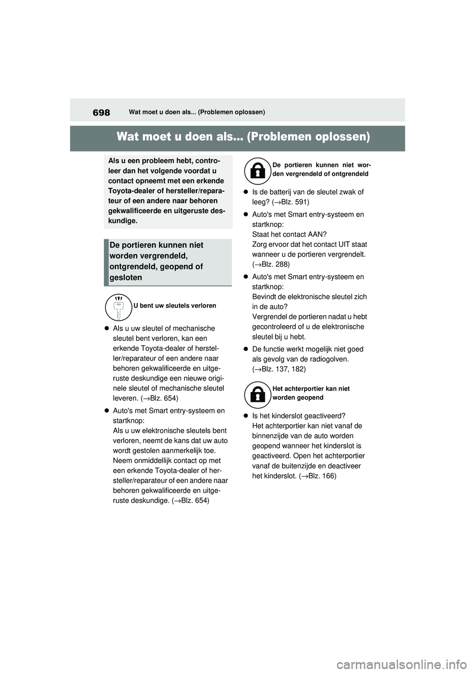 TOYOTA RAV4 2021  Instructieboekje (in Dutch) 698Wat moet u doen als... (Problemen oplossen)
1-1.Wat moet u doen als... (Problemen oplossen)Wat moet u doen als... (Problemen oplossen)
Als u uw sleutel of mechanische 
sleutel bent verloren, kan