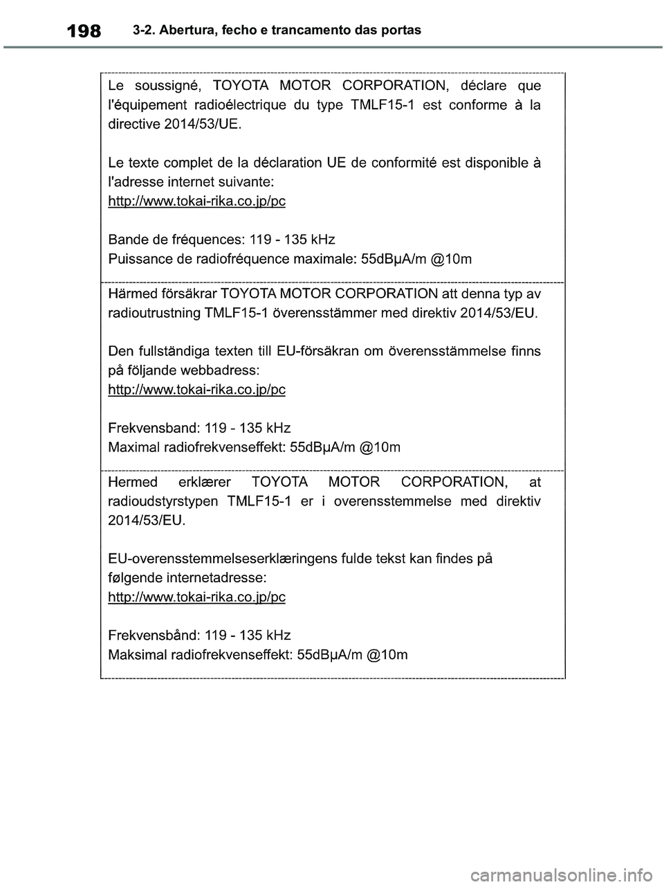 TOYOTA RAV4 2021  Manual de utilização (in Portuguese) 1983-2. Abertura, fecho e trancamento das portas
pM_RAV4-HV_OM_OM42D32PT.book  Page 198  Wednesday, January 27, 2021  6:28 PM 