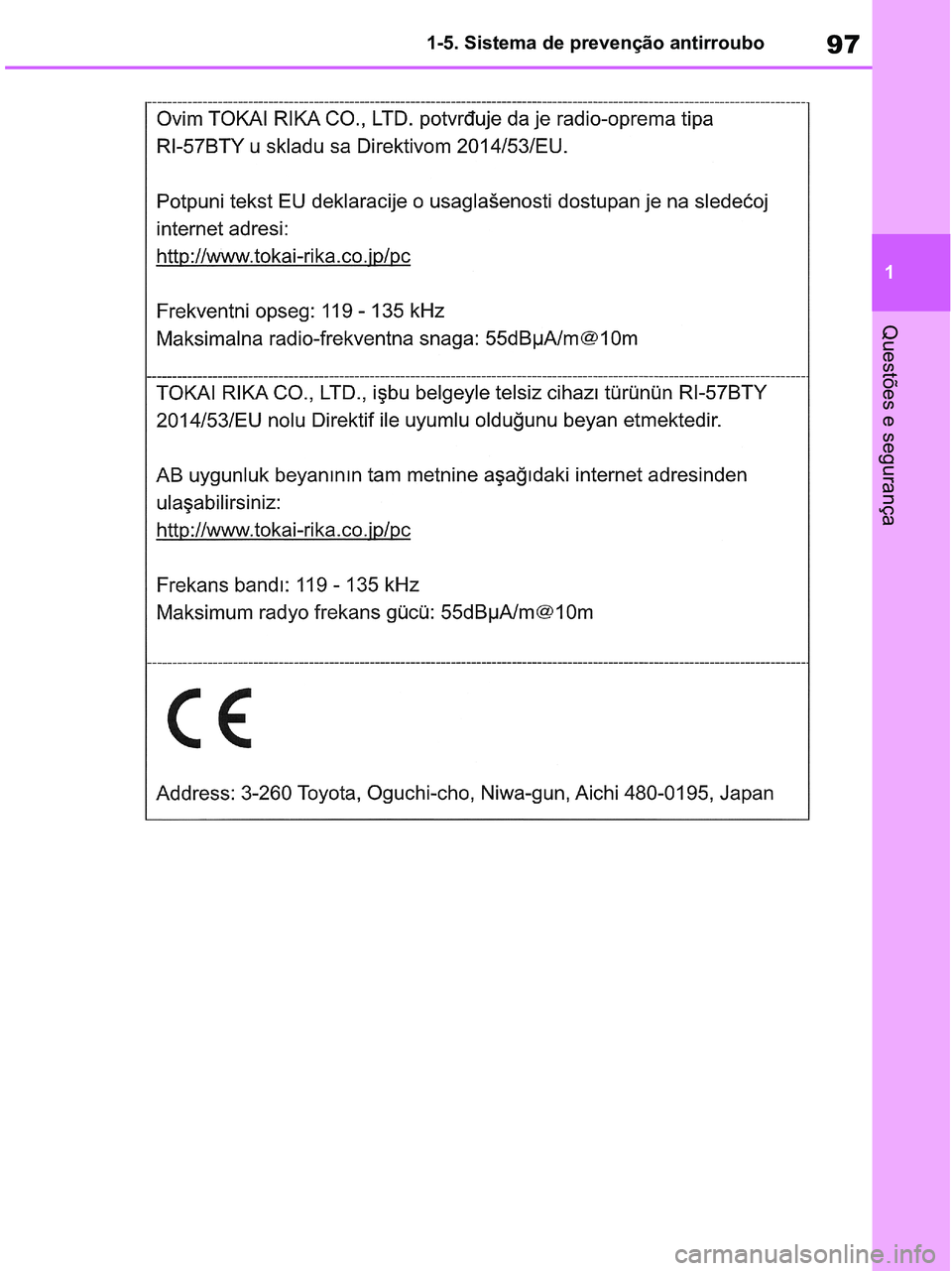 TOYOTA RAV4 2021  Manual de utilização (in Portuguese) 97
1 1-5. Sistema de prevenção antirroubo
Questões e segurança
pM_RAV4-HV_OM_OM42D32PT.book  Page 97  Wednesday, January 27, 2021  6:28 PM 