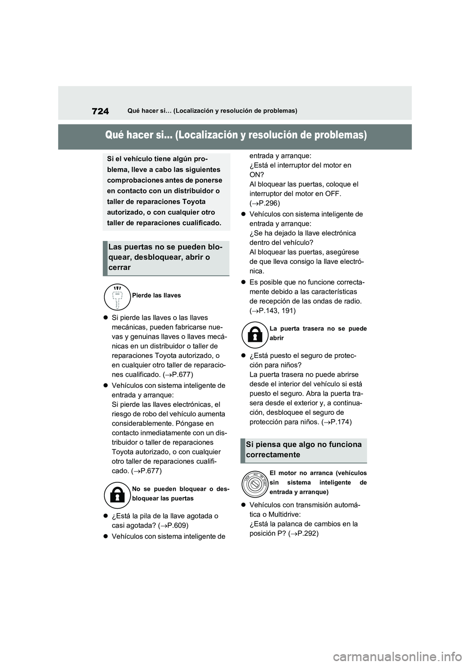 TOYOTA RAV4 2020 Manual del propietario (in Spanish) 724Qué hacer si… (Localización y resolución de problemas)
1-1.Qué hacer si… (Localización y resolución de problemas)Qué hacer si… (Localización y resolución de problemas)
Si pierde l TOYOTA RAV4 2020 Manual del propietario (in Spanish) 724Qué hacer si… (Localización y resolución de problemas)
1-1.Qué hacer si… (Localización y resolución de problemas)Qué hacer si… (Localización y resolución de problemas)
Si pierde l