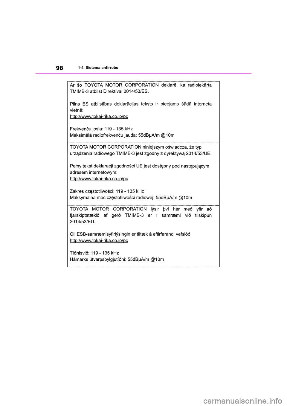 TOYOTA RAV4 2020  Manual del propietario (in Spanish) 981-4. Sistema antirrobo 
