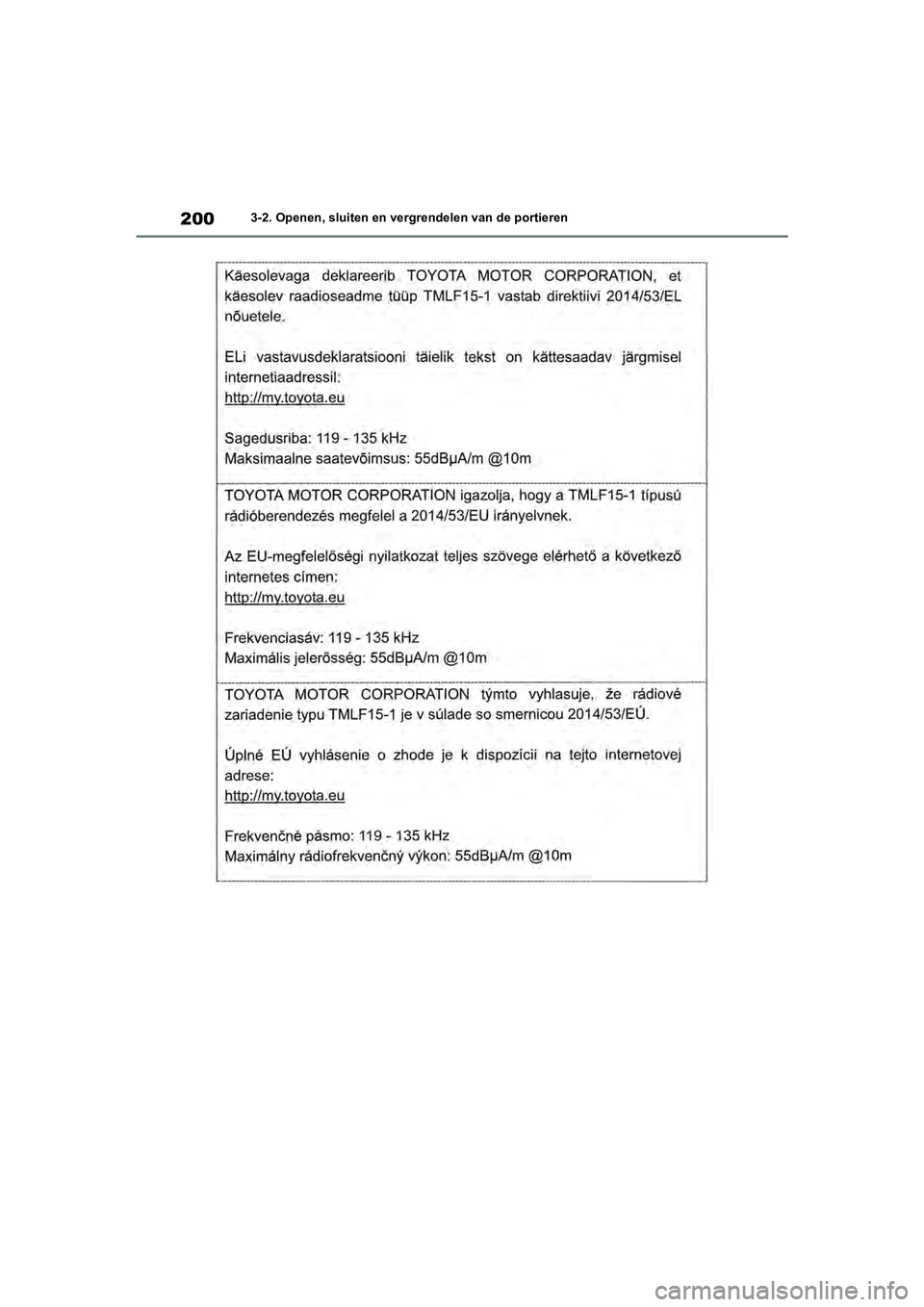 TOYOTA RAV4 2020  Instructieboekje (in Dutch) 2003-2. Openen, sluiten en vergrendelen van de portieren
pM_RAV4_OM_OM42C76E_(EE).book  Page 200  Monday, October 7, 2019  3:26 PM 