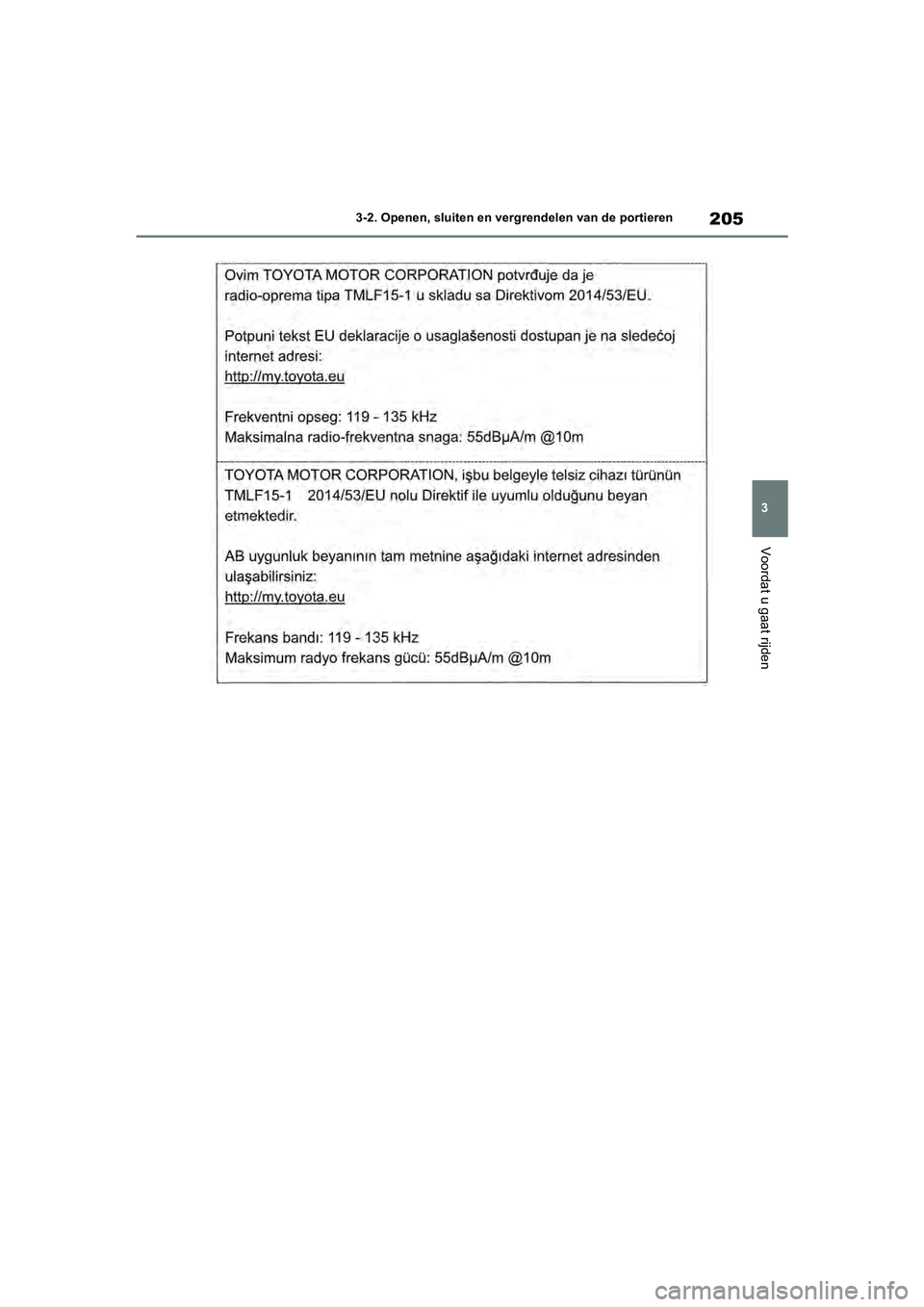 TOYOTA RAV4 2020  Instructieboekje (in Dutch) 205
3
3-2. Openen, sluiten en vergrendelen van de portieren
Voordat u gaat rijden
pM_RAV4_OM_OM42C76E_(EE).book  P
age 205  Monday, October 7, 2019  3:26 PM 