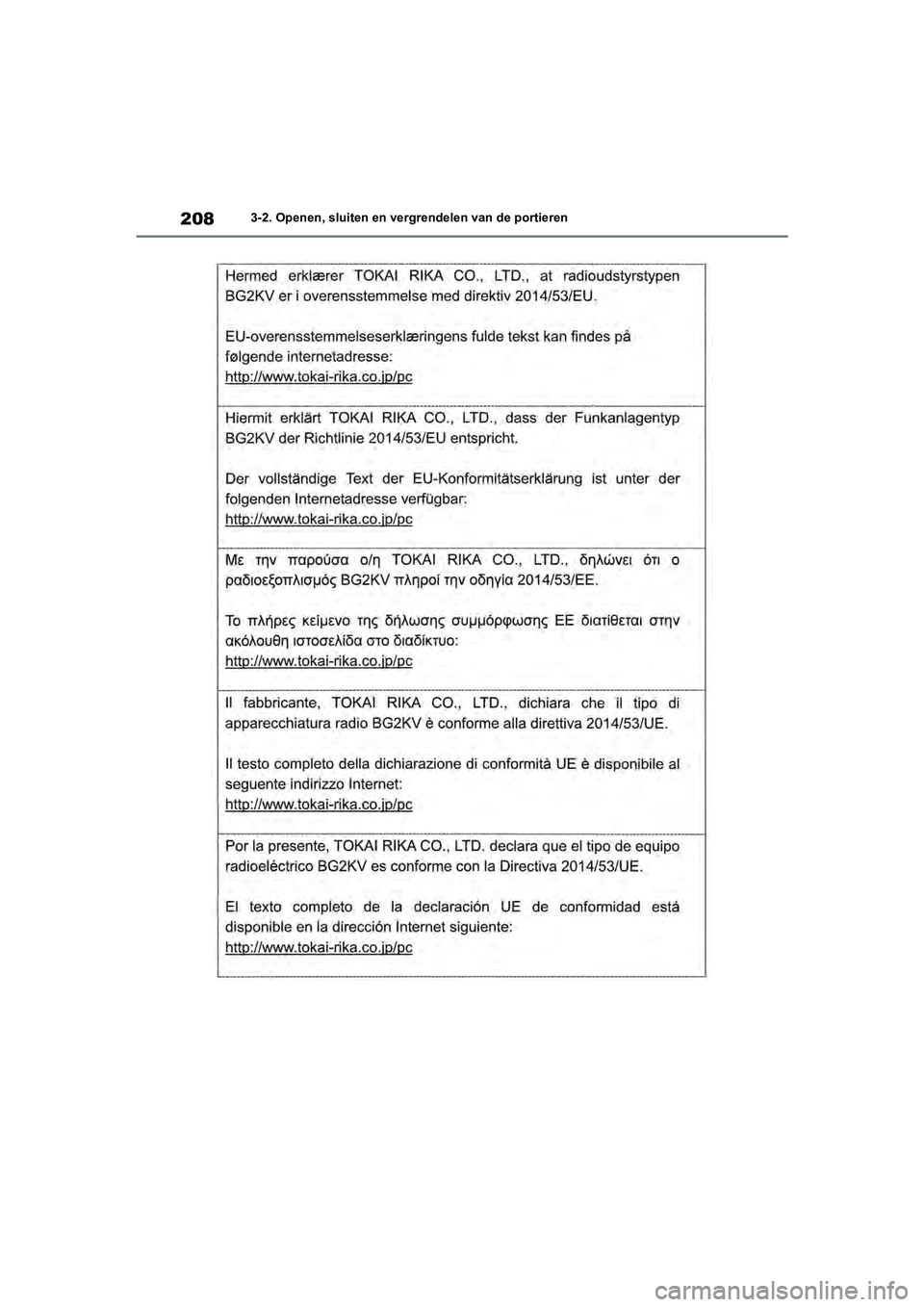 TOYOTA RAV4 2020  Instructieboekje (in Dutch) 2083-2. Openen, sluiten en vergrendelen van de portieren
pM_RAV4_OM_OM42C76E_(EE).book  Page 208  Monday, October 7, 2019  3:26 PM 
