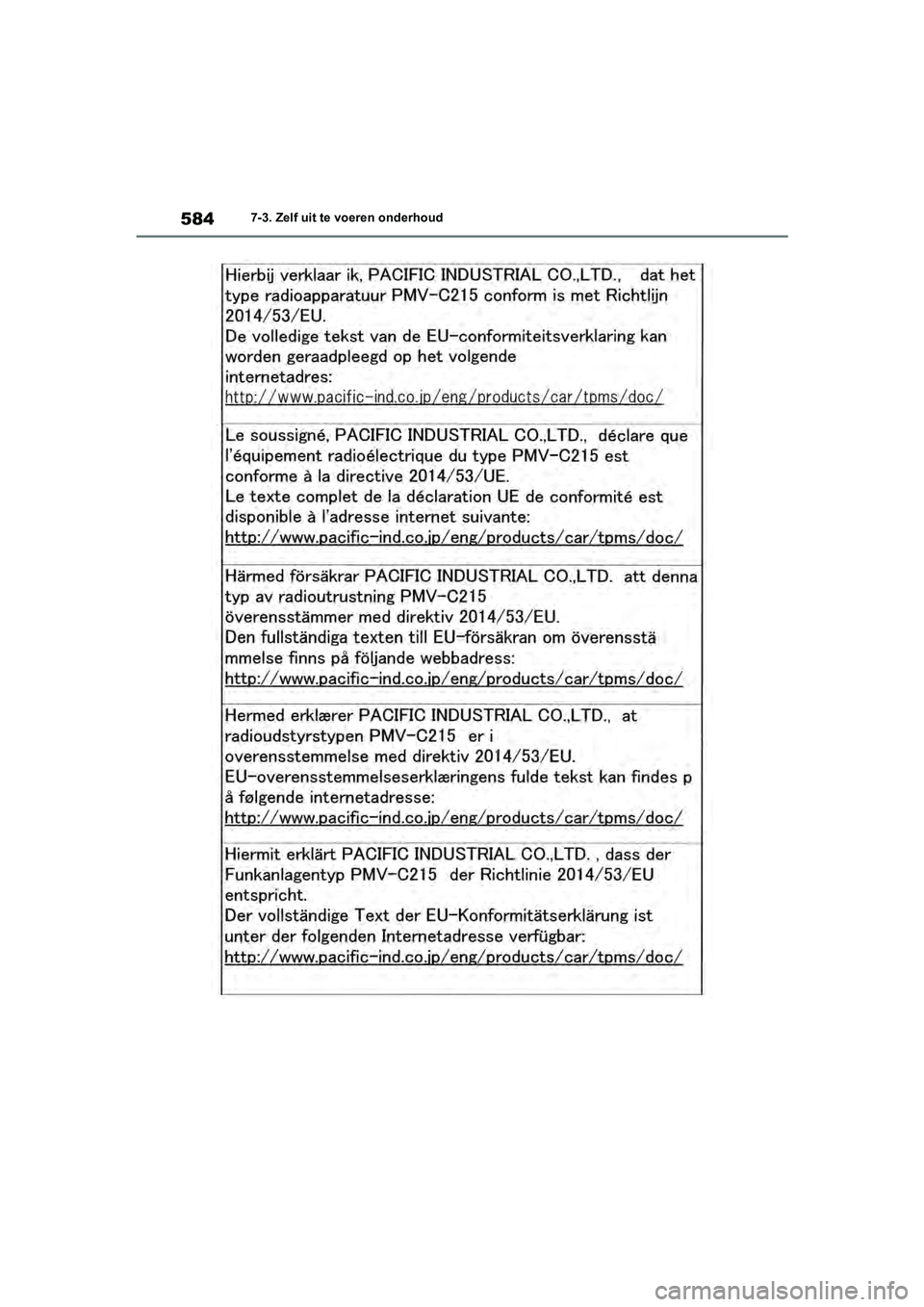 TOYOTA RAV4 2020  Instructieboekje (in Dutch) 5847-3. Zelf uit te voeren onderhoud
pM_RAV4_OM_OM42C76E_(EE).book  Page 584  Monday, October 7, 2019  3:26 PM 