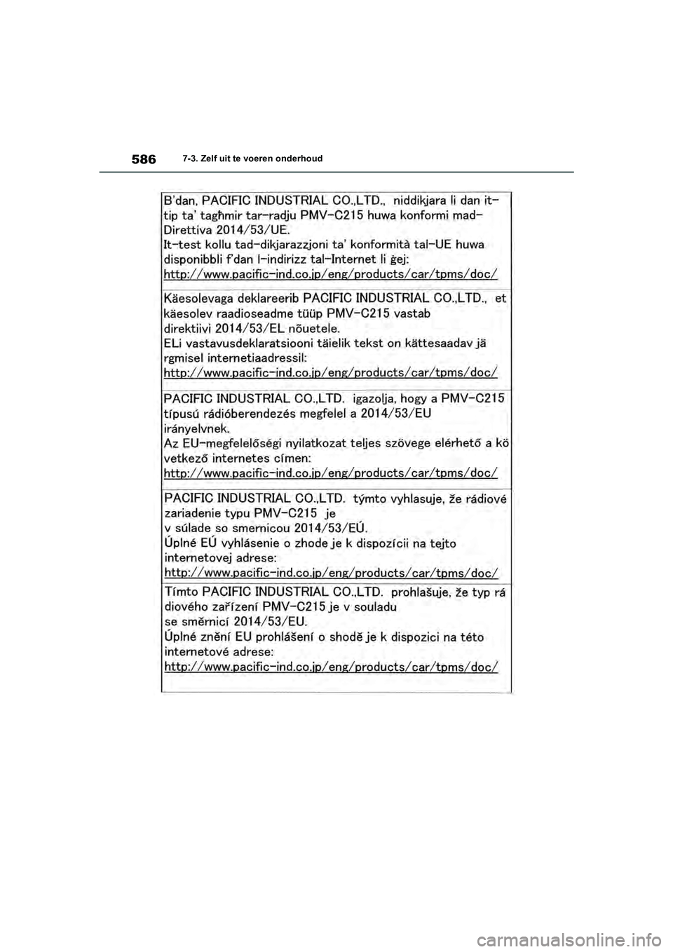 TOYOTA RAV4 2020  Instructieboekje (in Dutch) 5867-3. Zelf uit te voeren onderhoud
pM_RAV4_OM_OM42C76E_(EE).book  Page 586  Monday, October 7, 2019  3:26 PM 