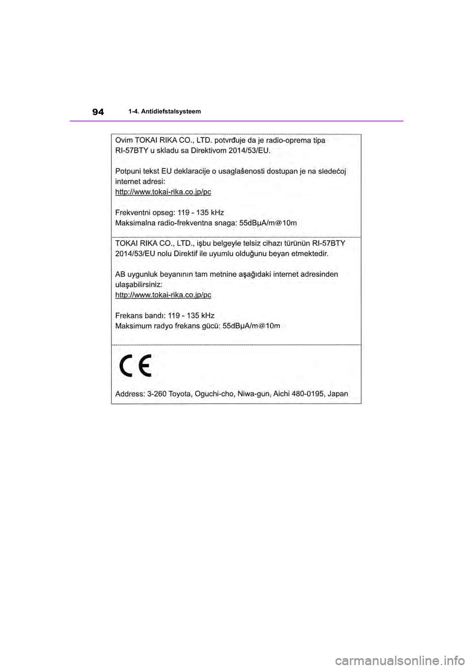 TOYOTA RAV4 2020  Instructieboekje (in Dutch) 941-4. Antidiefstalsysteem
pM_RAV4_OM_OM42C76E_(EE).book  Page 94  Monday, October 7, 2019  3:26 PM 
