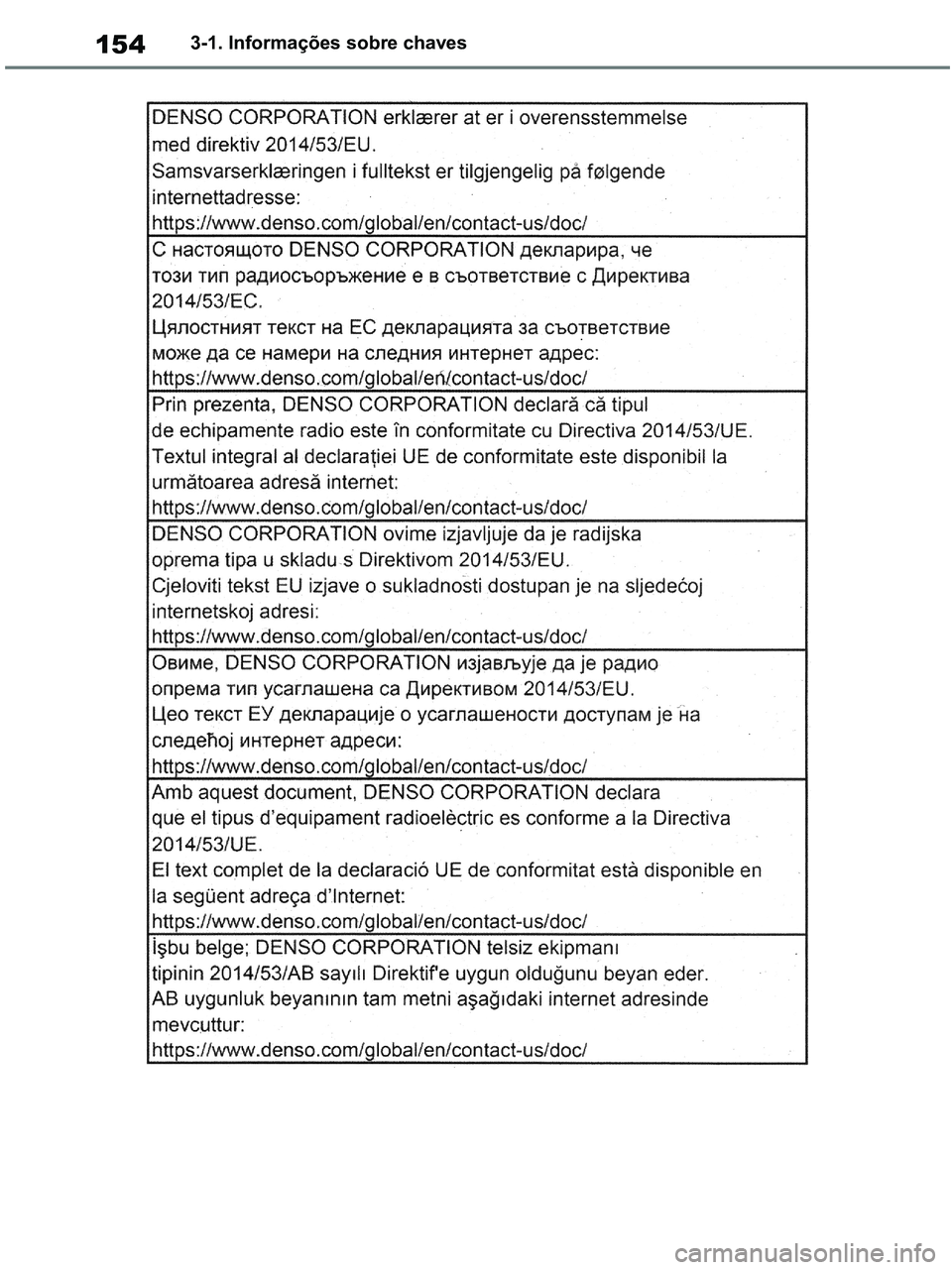 TOYOTA RAV4 2020  Manual de utilização (in Portuguese) 1543-1. Informações sobre chaves
pM_RAV4-HV_OM_OM42D32PT.book  Page 154  Wednesday, January 27, 2021  6:28 PM 