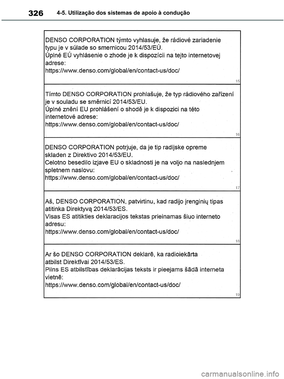 TOYOTA RAV4 2020  Manual de utilização (in Portuguese) 3264-5. Utilização dos sistemas de apoio à condução
pM_RAV4-HV_OM_OM42D32PT.book  Page 326  Wednesday, January 27, 2021  6:28 PM 