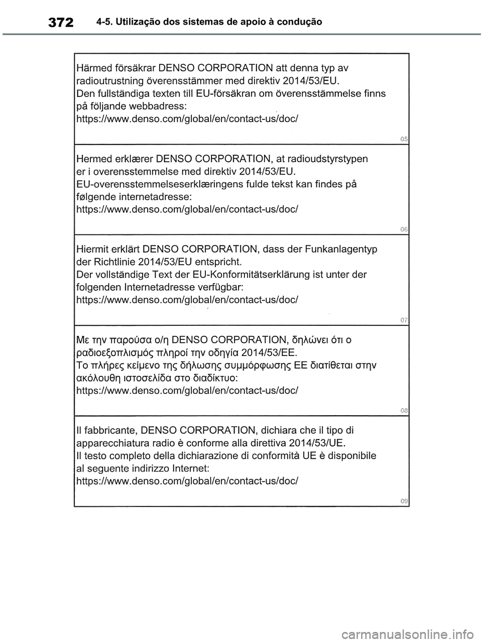 TOYOTA RAV4 2020  Manual de utilização (in Portuguese) 3724-5. Utilização dos sistemas de apoio à condução
pM_RAV4-HV_OM_OM42D32PT.book  Page 372  Wednesday, January 27, 2021  6:28 PM 