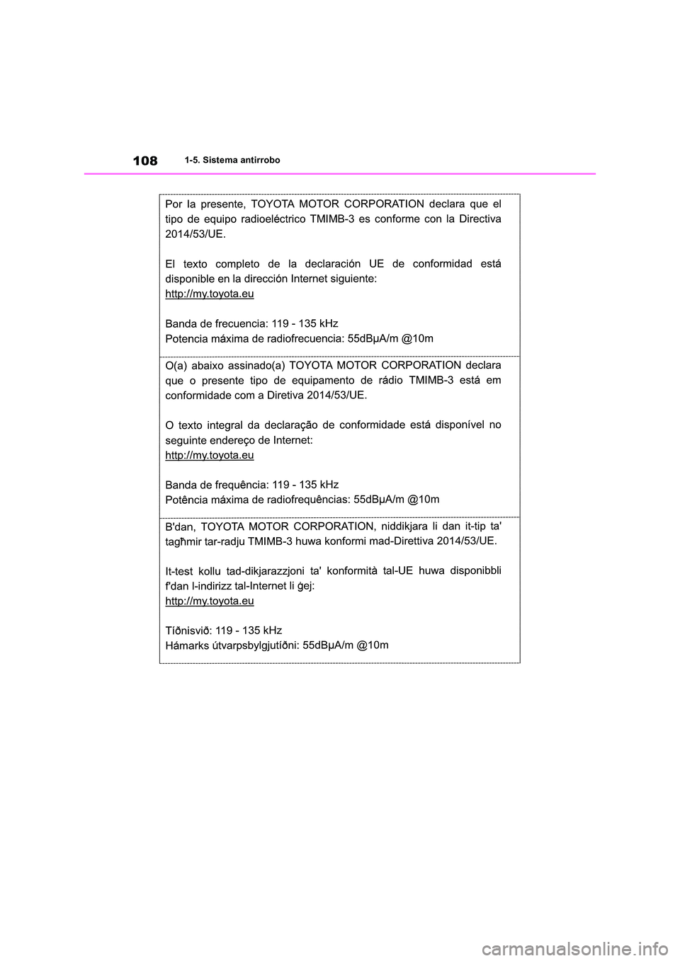 TOYOTA RAV4 2019  Manual del propietario (in Spanish) 1081-5. Sistema antirrobo 