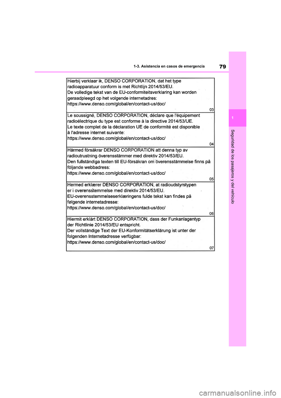 TOYOTA RAV4 2019  Manual del propietario (in Spanish) 79
1 
1-3. Asistencia en casos de emergencia
Seguridad de los pasajeros y del vehículo 