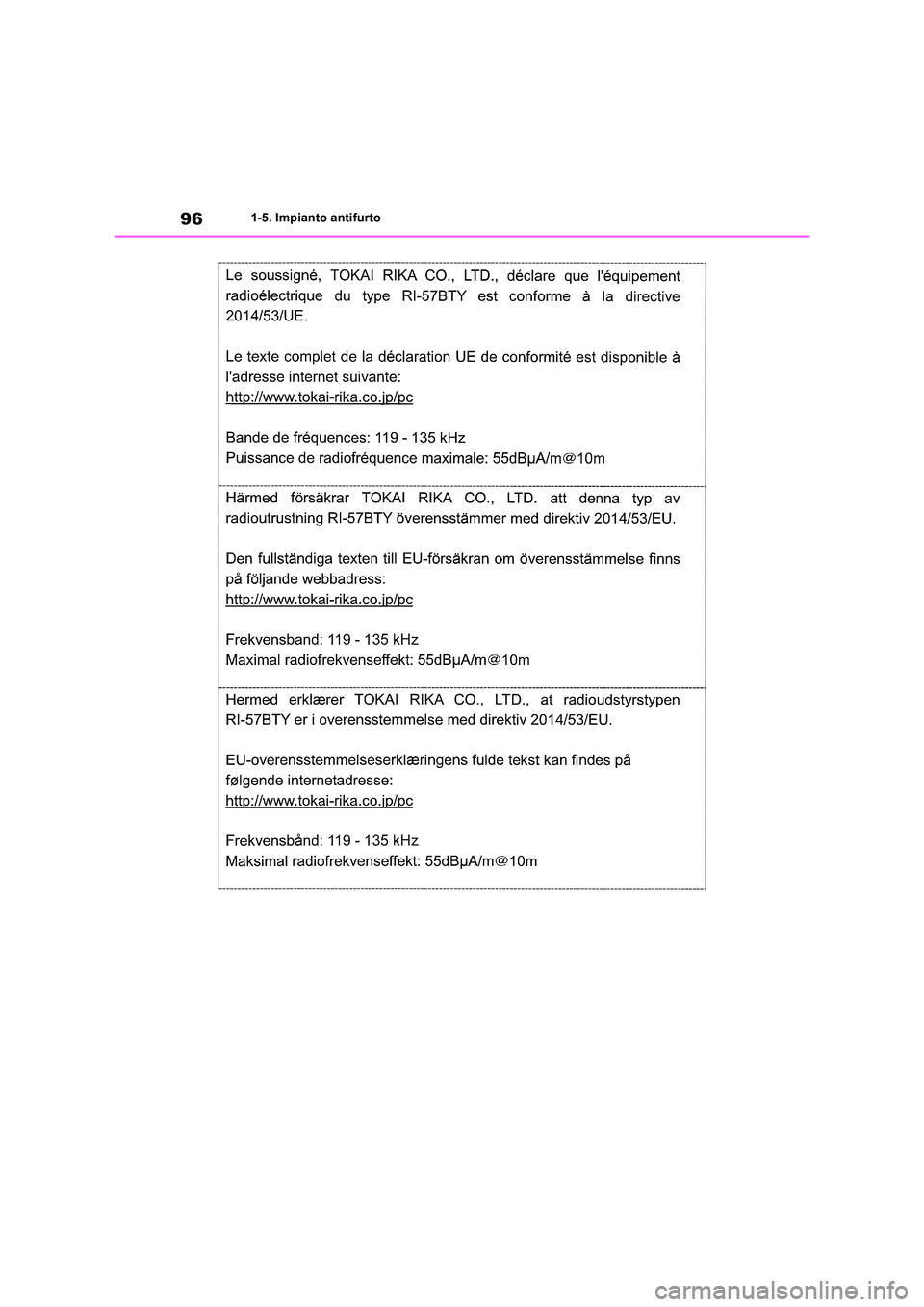 TOYOTA RAV4 2019  Manuale duso (in Italian) 961-5. Impianto antifurto 