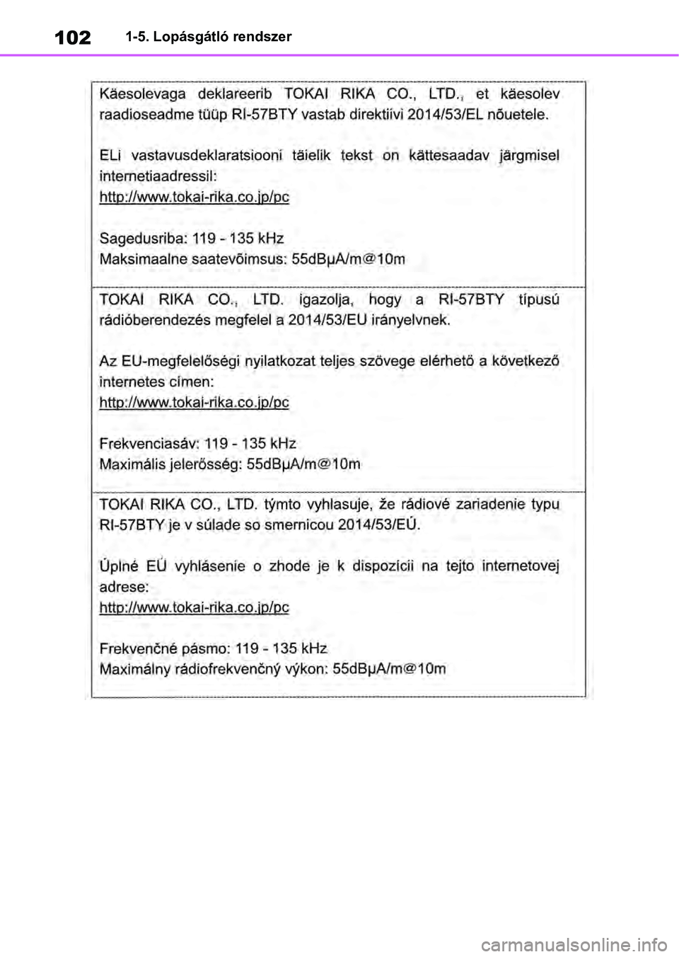 TOYOTA RAV4 2019  Kezelési útmutató (in Hungarian) 1021-5. Lopásgátló rendszer 