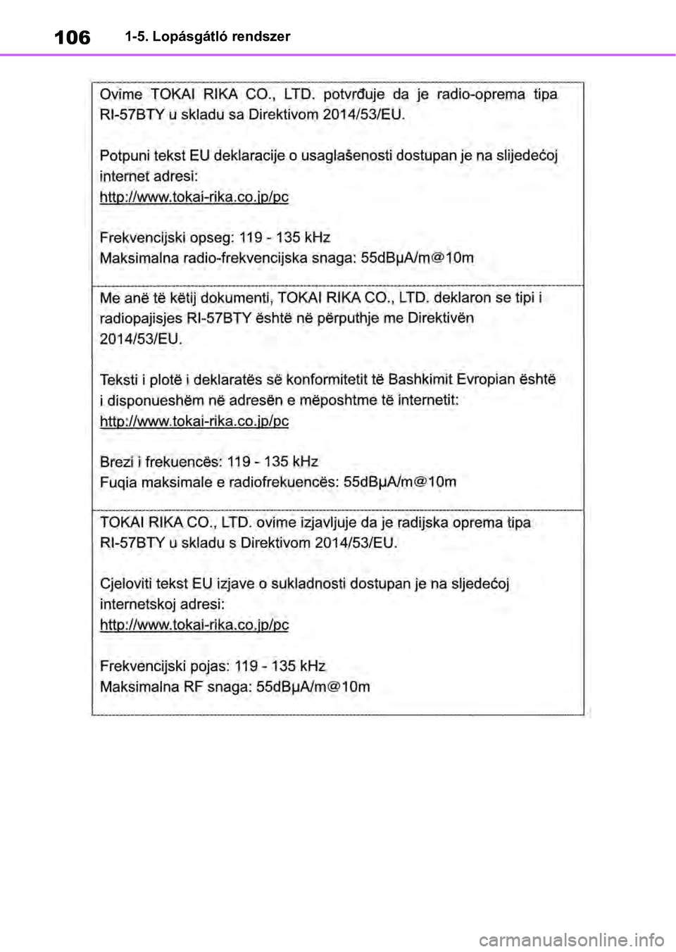 TOYOTA RAV4 2019  Kezelési útmutató (in Hungarian) 1061-5. Lopásgátló rendszer 