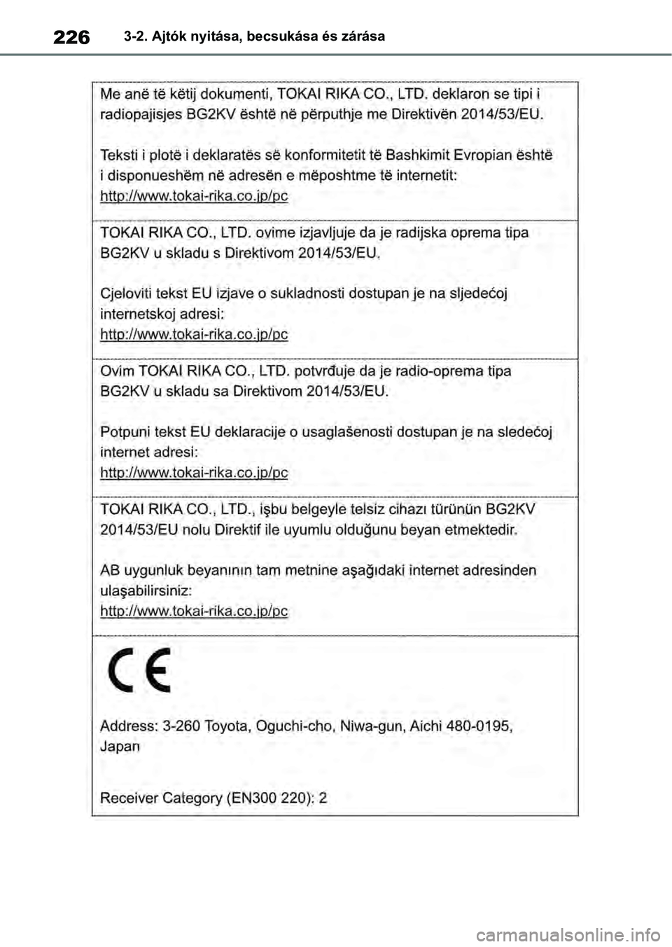 TOYOTA RAV4 2019  Kezelési útmutató (in Hungarian) 2263-2. Ajtók nyitása, becsukása és zárása 
