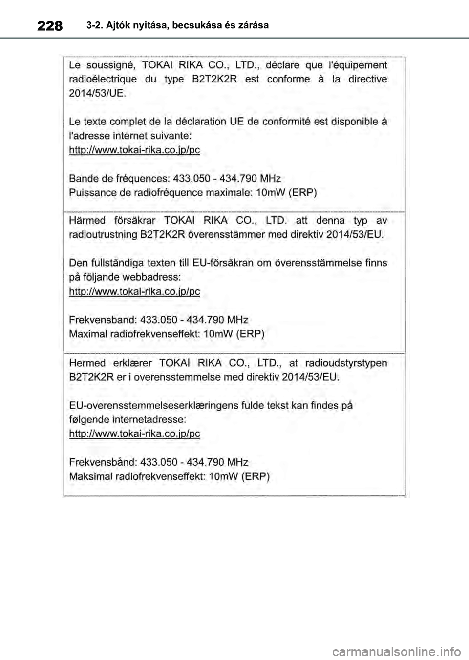 TOYOTA RAV4 2019  Kezelési útmutató (in Hungarian) 2283-2. Ajtók nyitása, becsukása és zárása 