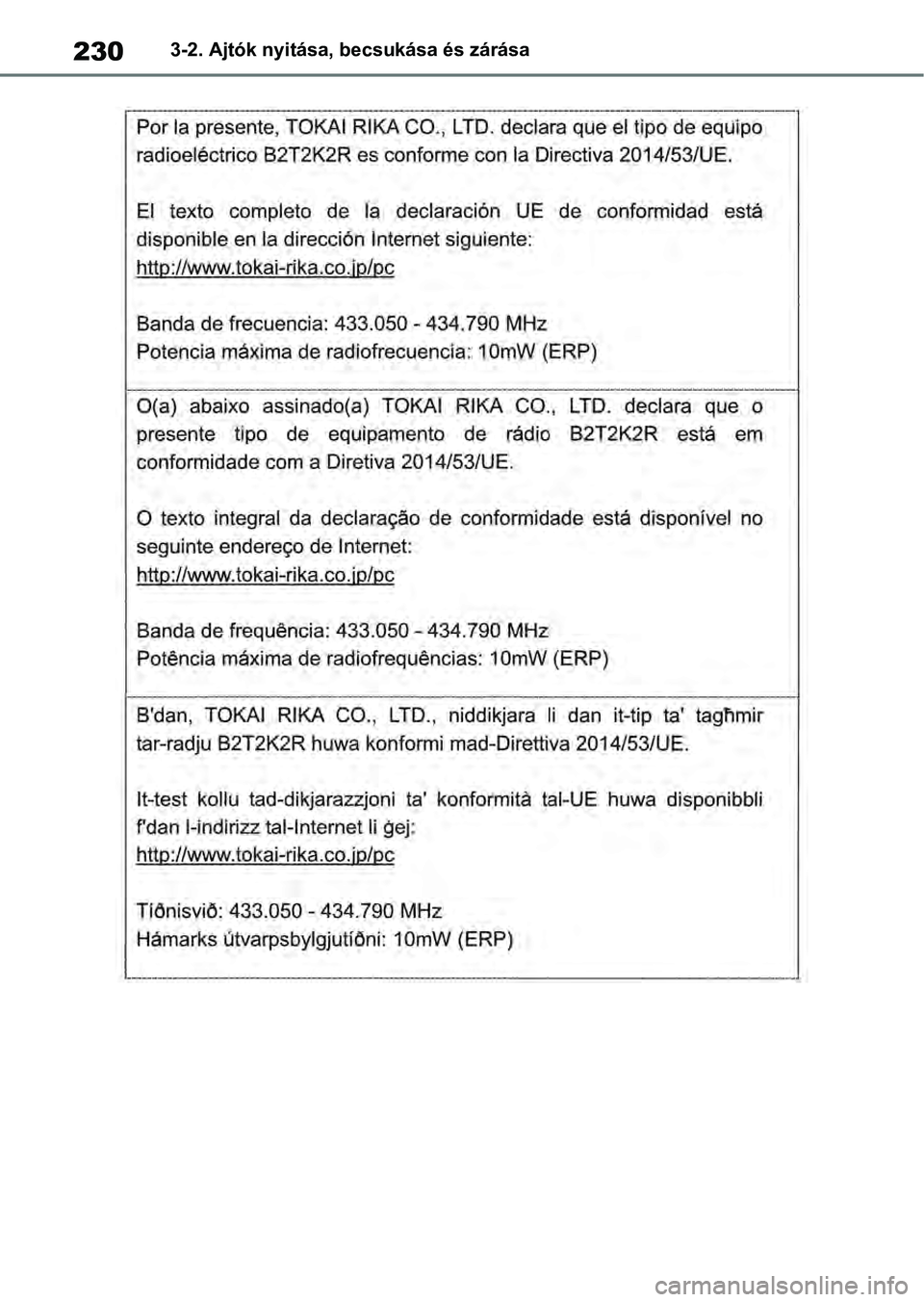 TOYOTA RAV4 2019  Kezelési útmutató (in Hungarian) 2303-2. Ajtók nyitása, becsukása és zárása 