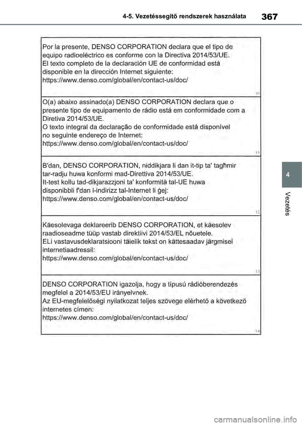 TOYOTA RAV4 2019  Kezelési útmutató (in Hungarian) 367
4
4-5. Vezetéssegítő re
ndszerek használata
Vezetés 