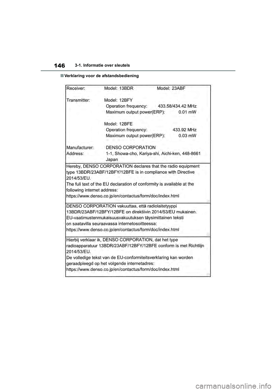 TOYOTA RAV4 2019  Instructieboekje (in Dutch) 1463-1. Informatie over sleutels
■Verklaring voor de afstandsbediening
pM_RAV4_OM_OM42D03E_(EE).book  Page 146  Wednesday, March 20, 2019  2:08 PM 