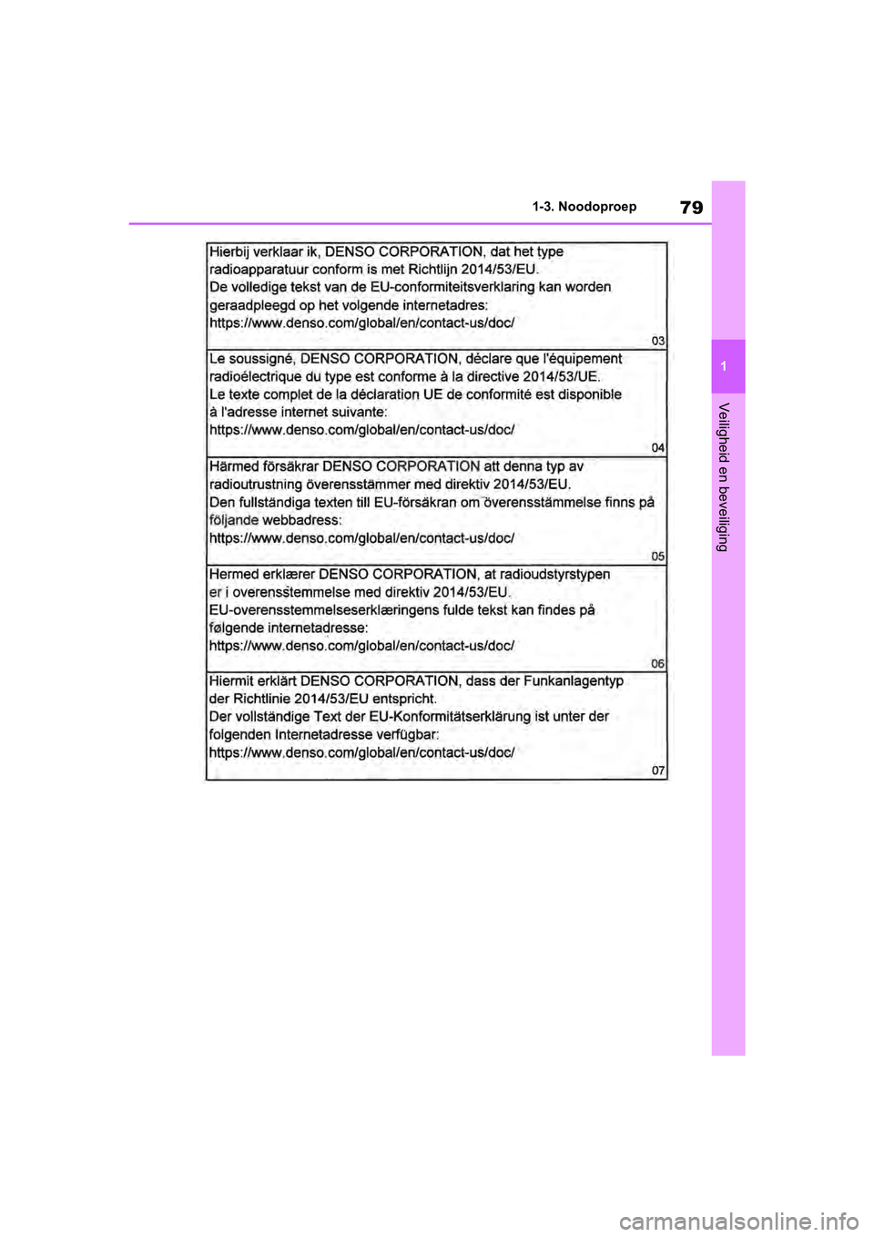 TOYOTA RAV4 2019  Instructieboekje (in Dutch) 79
1
1-3. Noodoproep
Veiligheid en beveiliging
pM_RAV4_OM_OM42D03E_(EE).book  P
age 79  Wednesday, March 20, 2019  2:08 PM 
