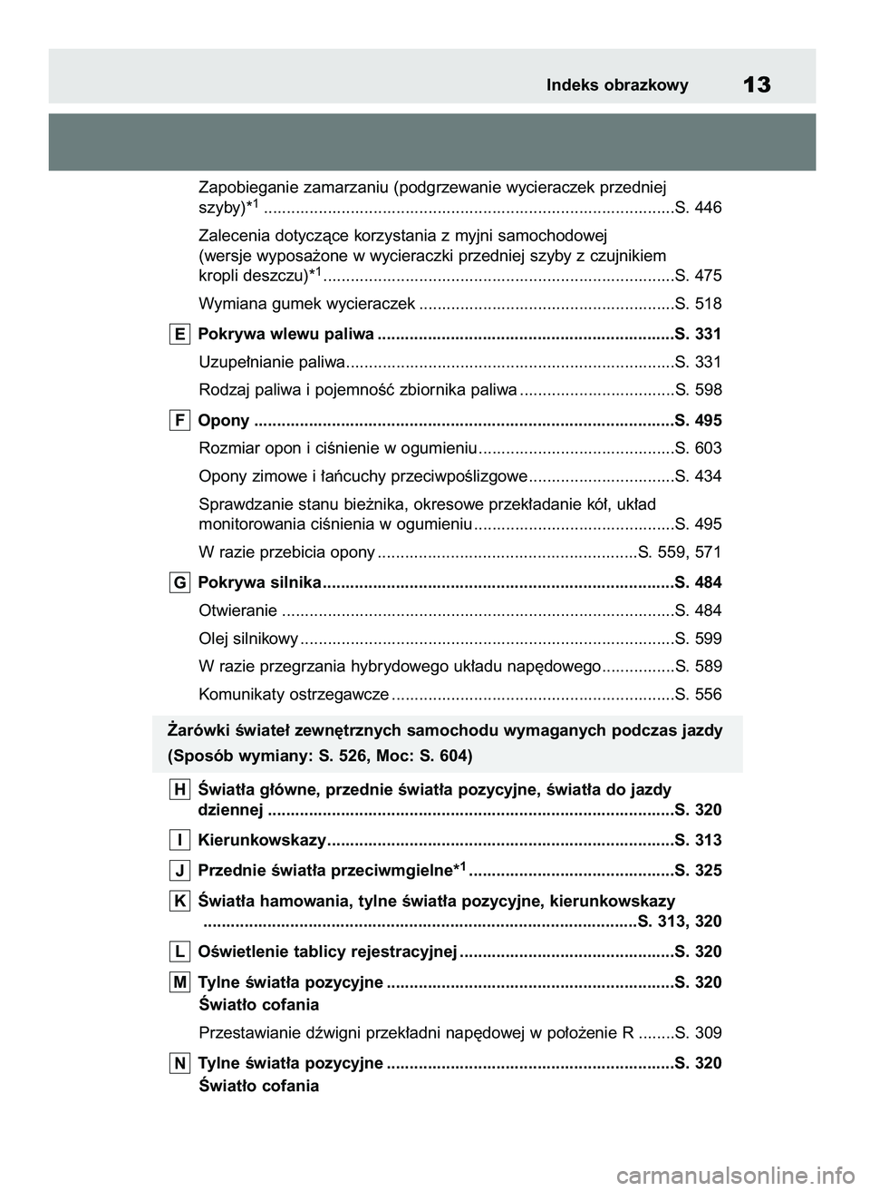TOYOTA RAV4 2019  Instrukcja obsługi (in Polish) Zapobieganie zamarzaniu (podgrzewanie wycieraczek przedniej 
szyby)*1..........................................................................................S. 446
Zalecenia dotyczàce korzystania z