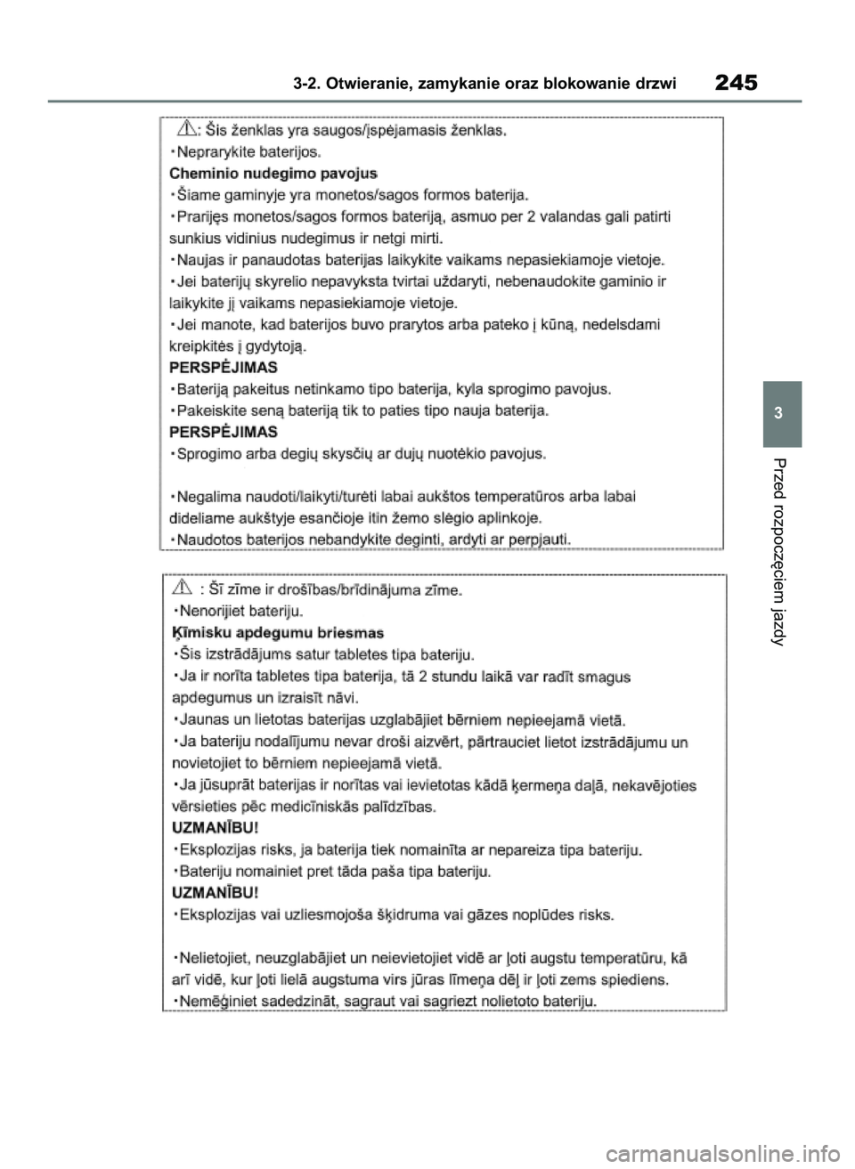 TOYOTA RAV4 2019  Instrukcja obsługi (in Polish) Przed rozpocz´ciem jazdy
3-2. Otwieranie, zamykanie oraz blokowanie drzwi245
3
48 RAV4 HV OM42C86E  19/11/19  11:37  Page 245 