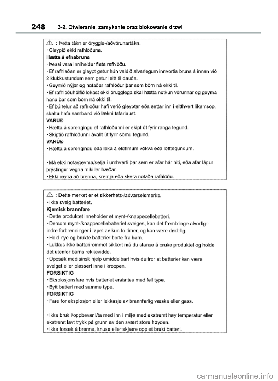 TOYOTA RAV4 2019  Instrukcja obsługi (in Polish) 2483-2. Otwieranie, zamykanie oraz blokowanie drzwi
48 RAV4 HV OM42C86E  19/11/19  11:37  Page 248 