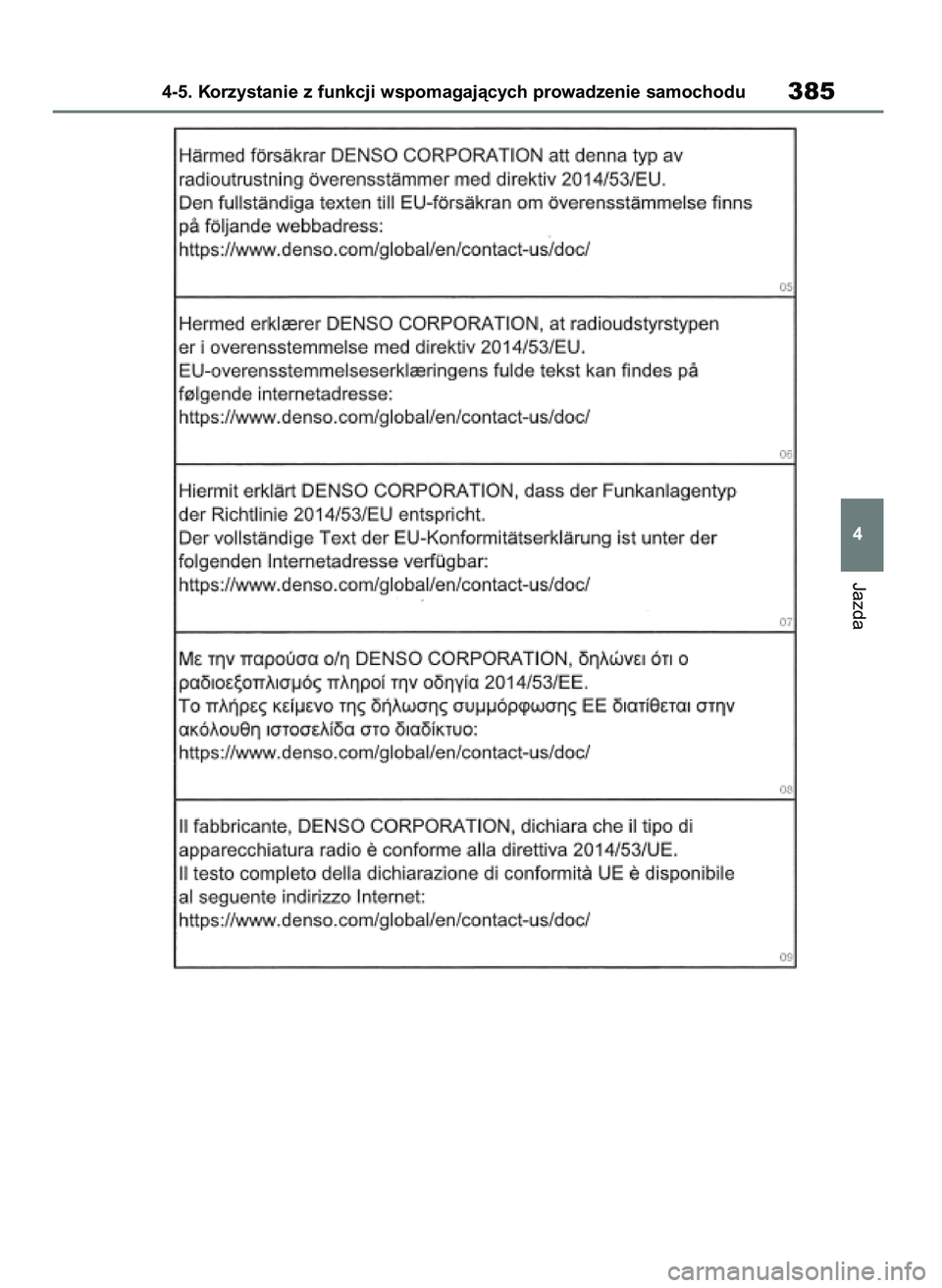 TOYOTA RAV4 2019  Instrukcja obsługi (in Polish) Jazda
4-5. Korzystanie z funkcji wspomagajàcych prowadzenie samochodu385
4
48 RAV4 HV OM42C86E  19/11/19  11:39  Page 385 