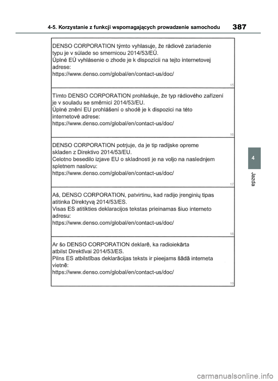 TOYOTA RAV4 2019  Instrukcja obsługi (in Polish) Jazda
4-5. Korzystanie z funkcji wspomagajàcych prowadzenie samochodu387
4
48 RAV4 HV OM42C86E  19/11/19  11:39  Page 387 