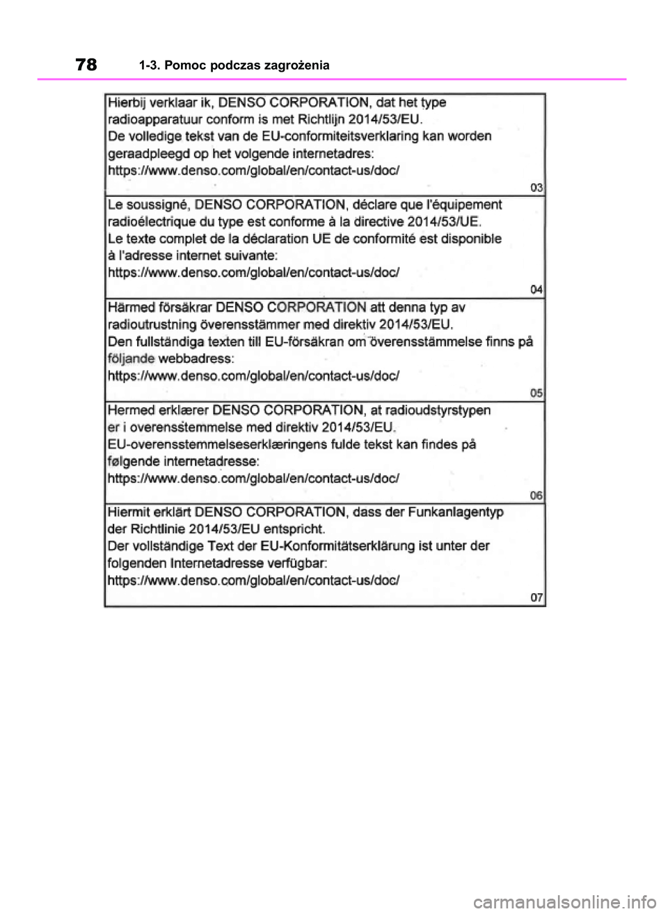 TOYOTA RAV4 2019  Instrukcja obsługi (in Polish) 781-3. Pomoc podczas zagro˝enia
48 RAV4 HV OM42C86E  19/11/19  11:35  Page 78 