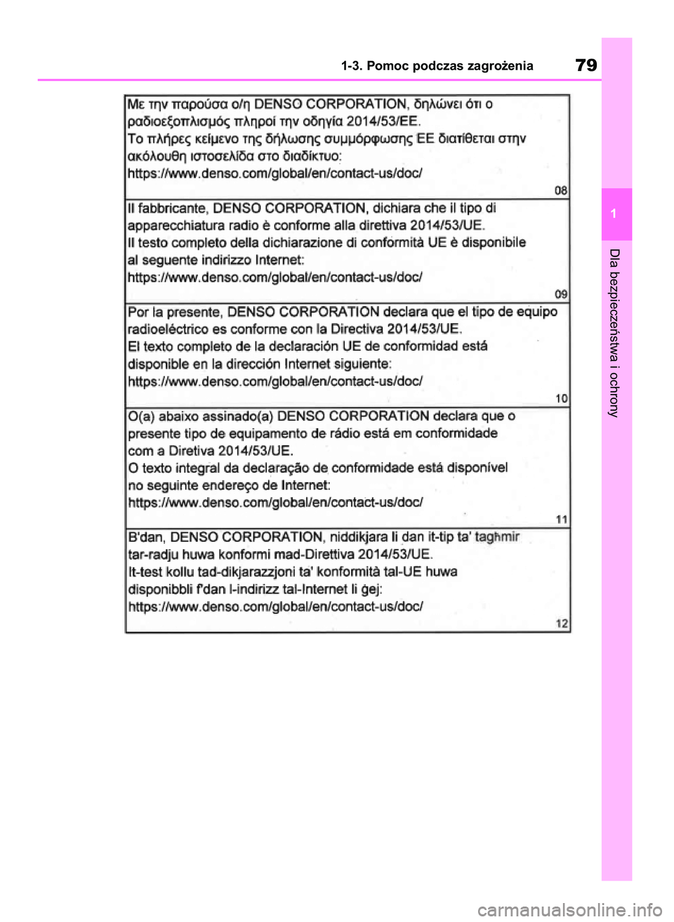 TOYOTA RAV4 2019  Instrukcja obsługi (in Polish) Dla bezpieczeƒstwa i ochrony
1-3. Pomoc podczas zagro˝enia79
1
48 RAV4 HV OM42C86E  19/11/19  11:35  Page 79 