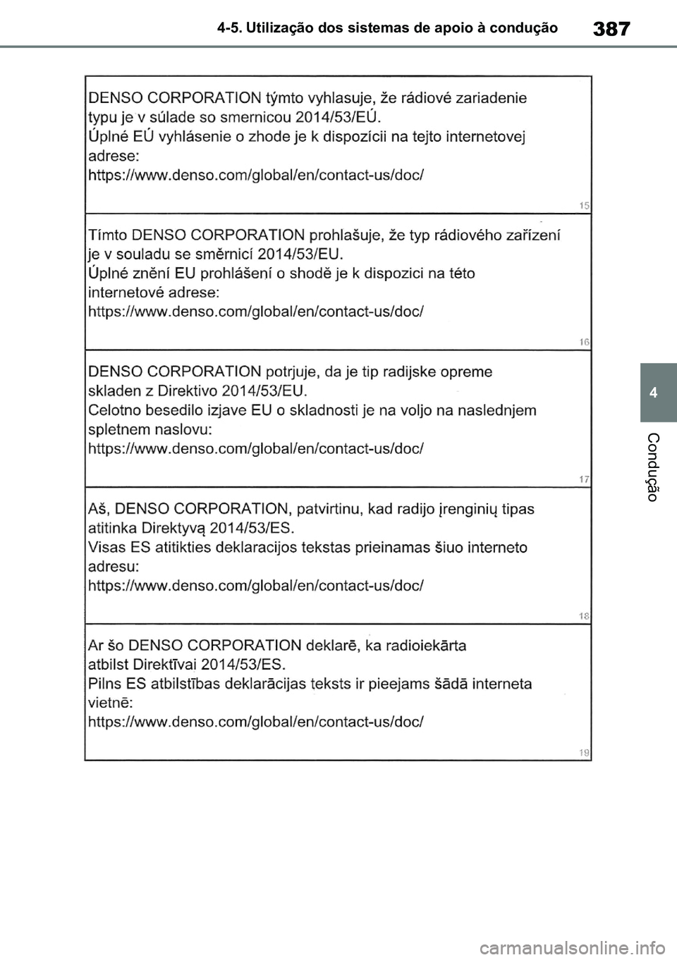 TOYOTA RAV4 2019  Manual de utilização (in Portuguese) 387
4
4-5. Utilização dos sistemas de apoio à condução
Condução
M42C86toeuenvhch04.fm  Page 387  Monday, February 3, 2020  11:45 PM
RAV4HV_OM_OM42C86E-1 maiadouro 04022020.pdf   38704/02/20   0