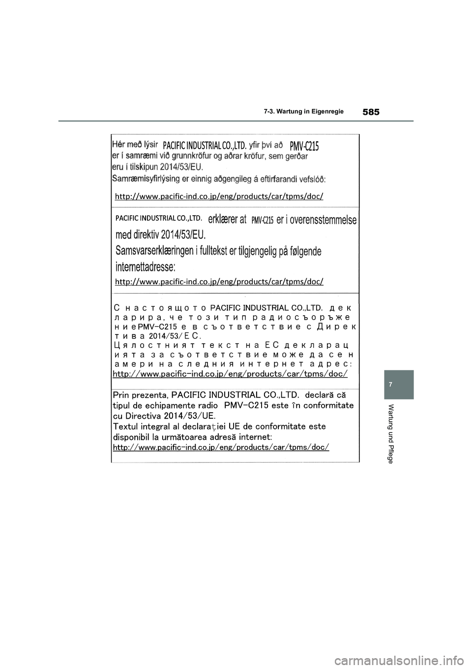TOYOTA RAV4 2018  Betriebsanleitungen (in German) 585
7 7-3. Wartung in Eigenregie
Wartung und Pflege 