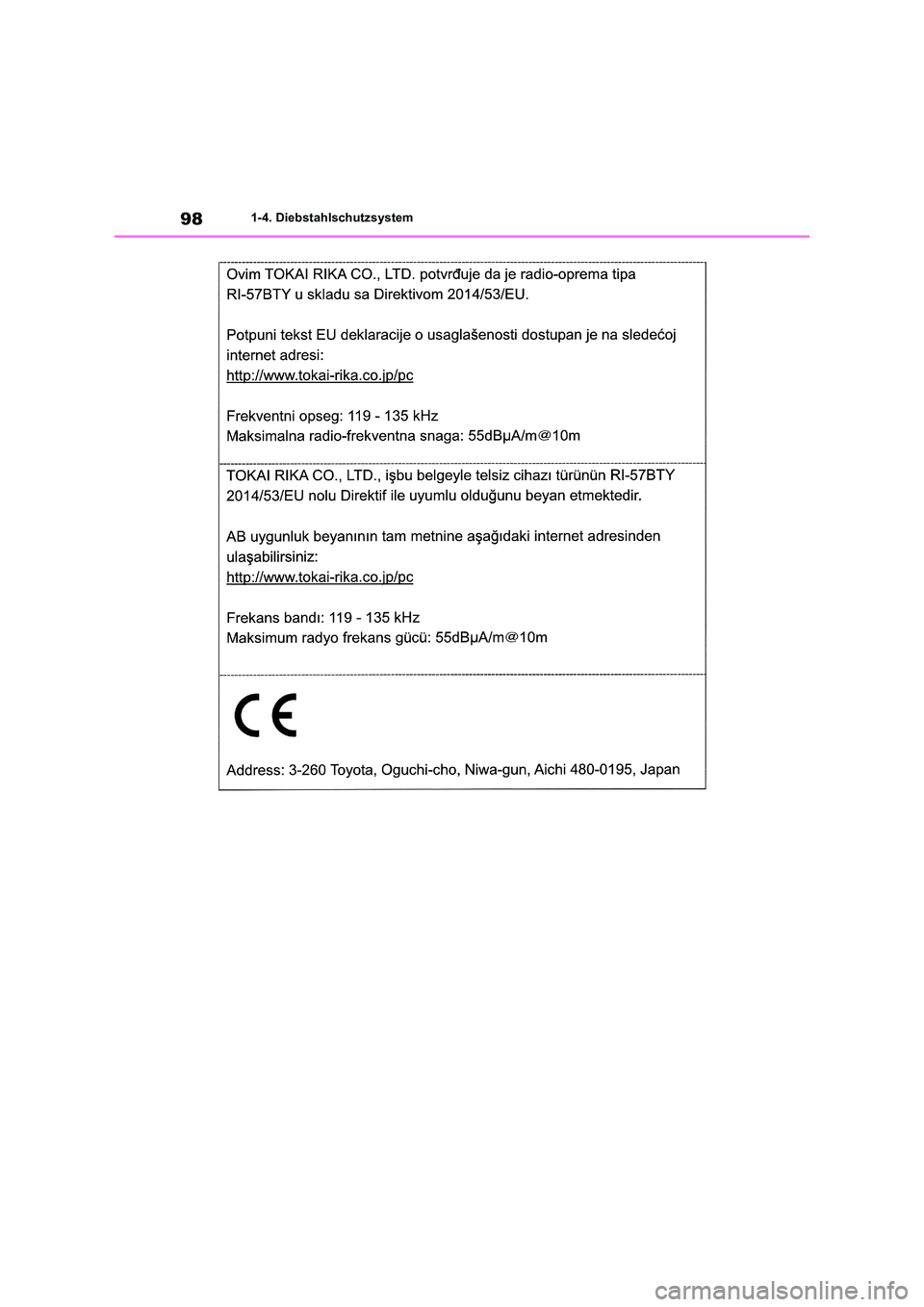 TOYOTA RAV4 2018  Betriebsanleitungen (in German) 981-4. Diebstahlschutzsystem 