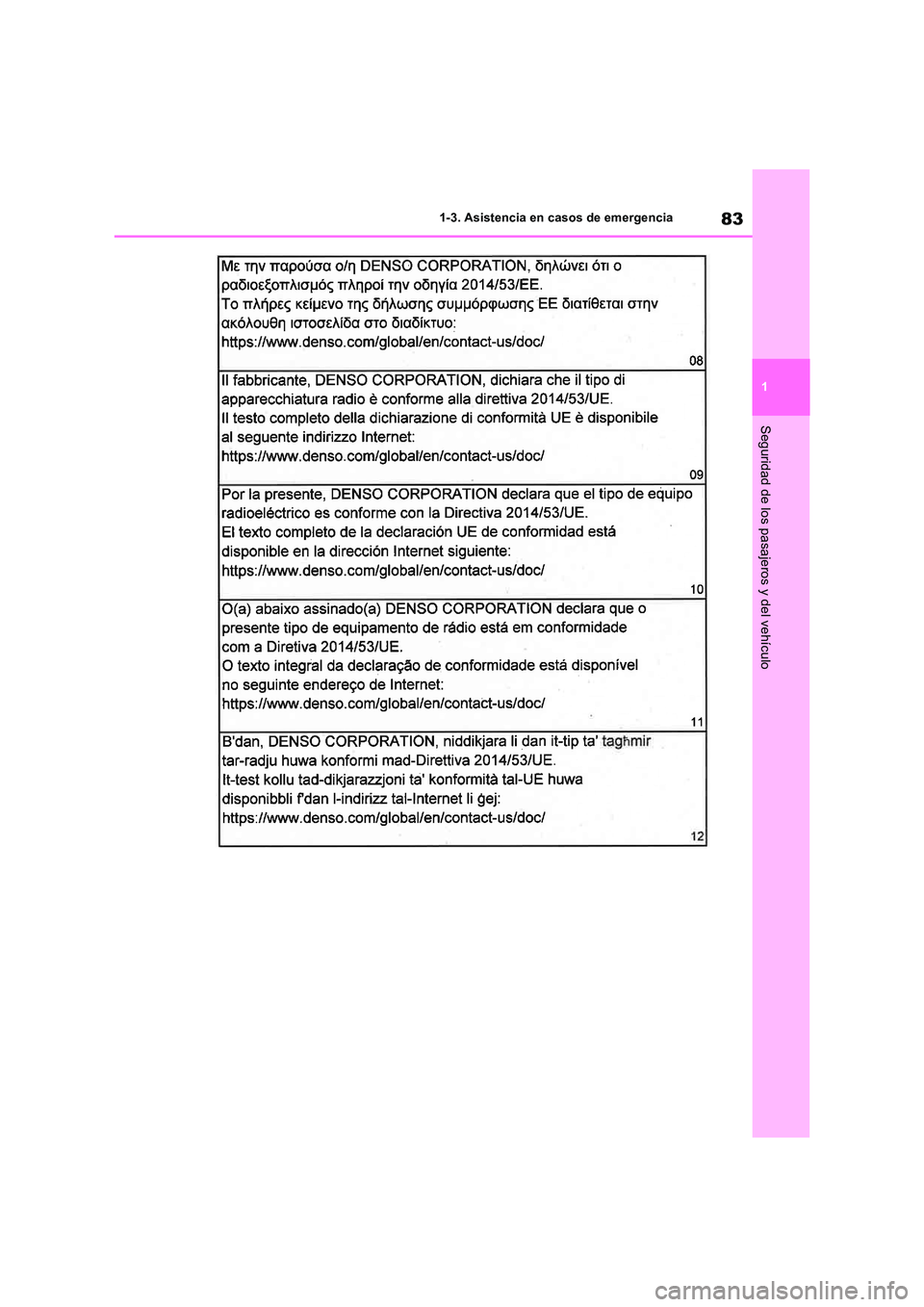TOYOTA RAV4 2018  Manual del propietario (in Spanish) 83
1 
1-3. Asistencia en casos de emergencia
Seguridad de los pasajeros y del vehículo 