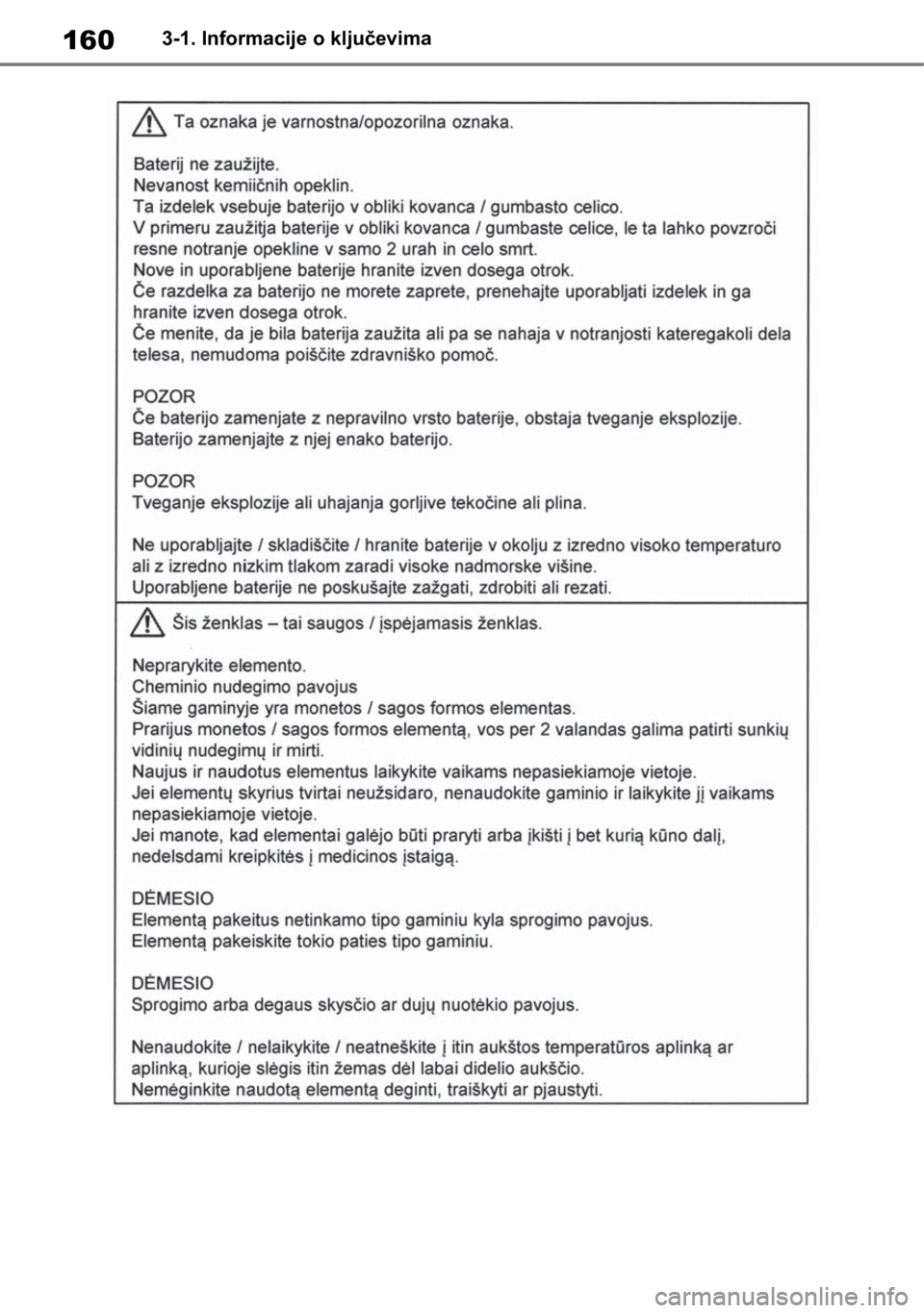 TOYOTA RAV4 2018  Upute Za Rukovanje (in Croatian) 1603-1. Informacije o ključevima 