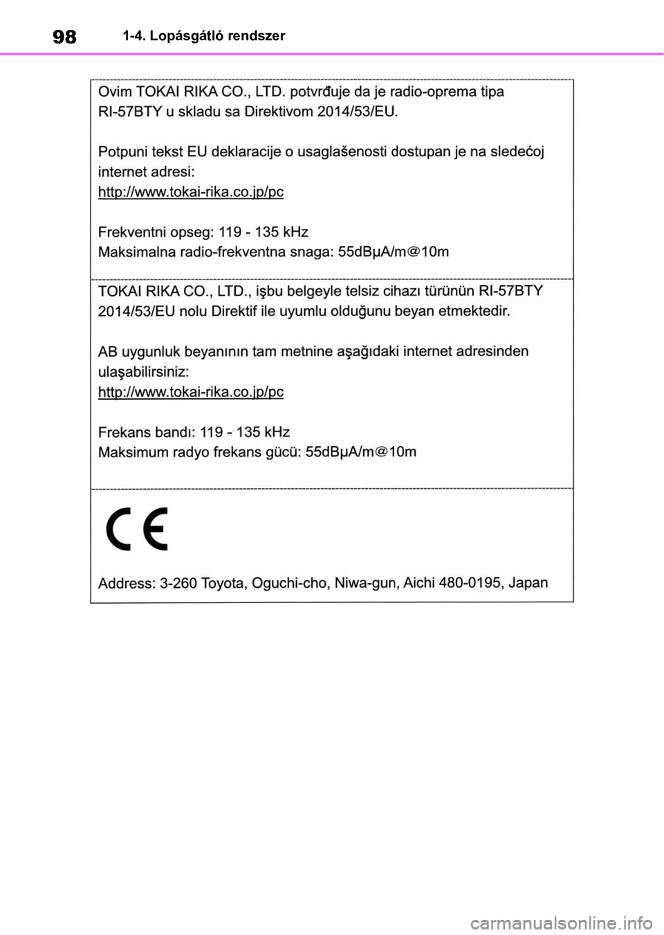 TOYOTA RAV4 2018  Kezelési útmutató (in Hungarian) 981-4. Lopásgátló rendszer 