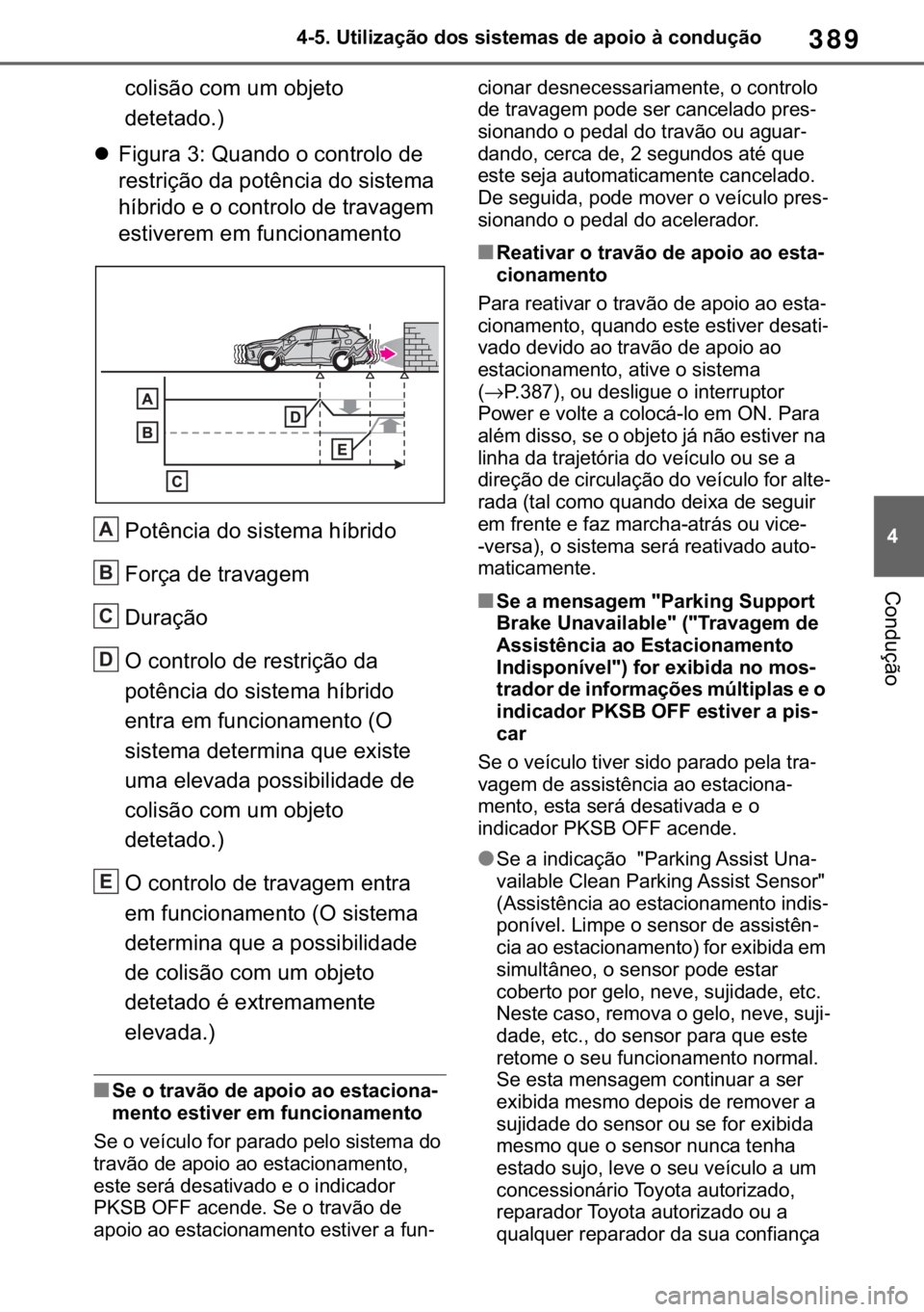 TOYOTA RAV4 2018  Manual de utilização (in Portuguese) 389
� ������8�W�L�O�L�]�D�o�m�R��G�R�V��V�L�V�W�H�P�D�V��G�H��D�S�R�L�R��j��F�R�Q�G�X�o�m�R
�&�R�Q�G�X�o�m�R
�F�R�O�L�V�m�R��F�R�P��X�P��R�E�M�H�W�R�
�G�H�W�H�W�D�G�R��
�z�)�L�J�X�U�