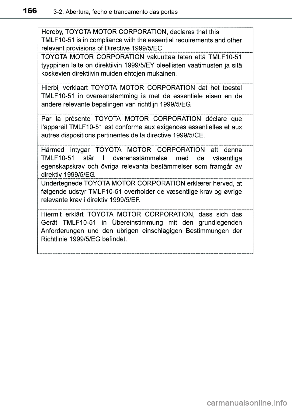 TOYOTA RAV4 2016  Manual de utilização (in Portuguese) 1663-2. Abertura, fecho e trancamento das portas
sec_03-02.fm  Page 166  Thurs day, October 6, 2016  11:52 AM 