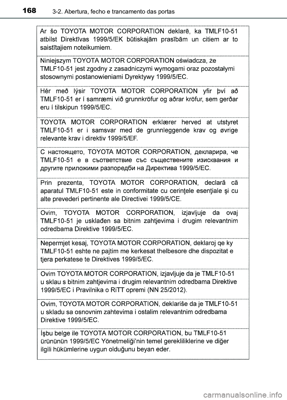 TOYOTA RAV4 2016  Manual de utilização (in Portuguese) 1683-2. Abertura, fecho e trancamento das portas
sec_03-02.fm  Page 168  Thurs day, October 6, 2016  11:52 AM 
