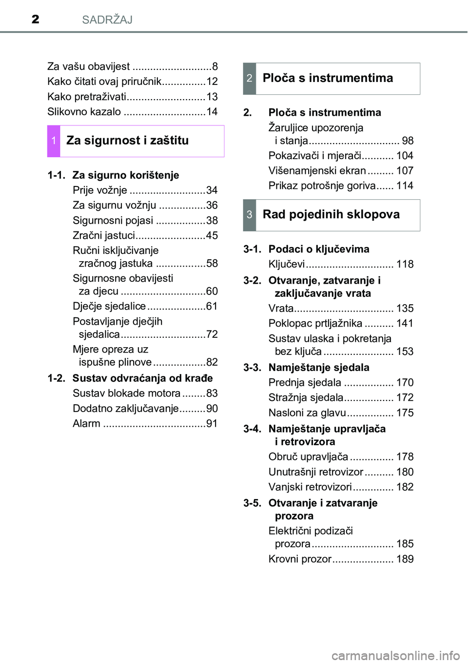 TOYOTA RAV4 2015 Upute Za Rukovanje (in Croatian) SADRŽAJ2
Za vašu obavijest ...........................8
Kako čitati ovaj priručnik...............12
Kako pretraživati...........................13
Slikovno kazalo ............................14
1 TOYOTA RAV4 2015 Upute Za Rukovanje (in Croatian) SADRŽAJ2
Za vašu obavijest ...........................8
Kako čitati ovaj priručnik...............12
Kako pretraživati...........................13
Slikovno kazalo ............................14
1