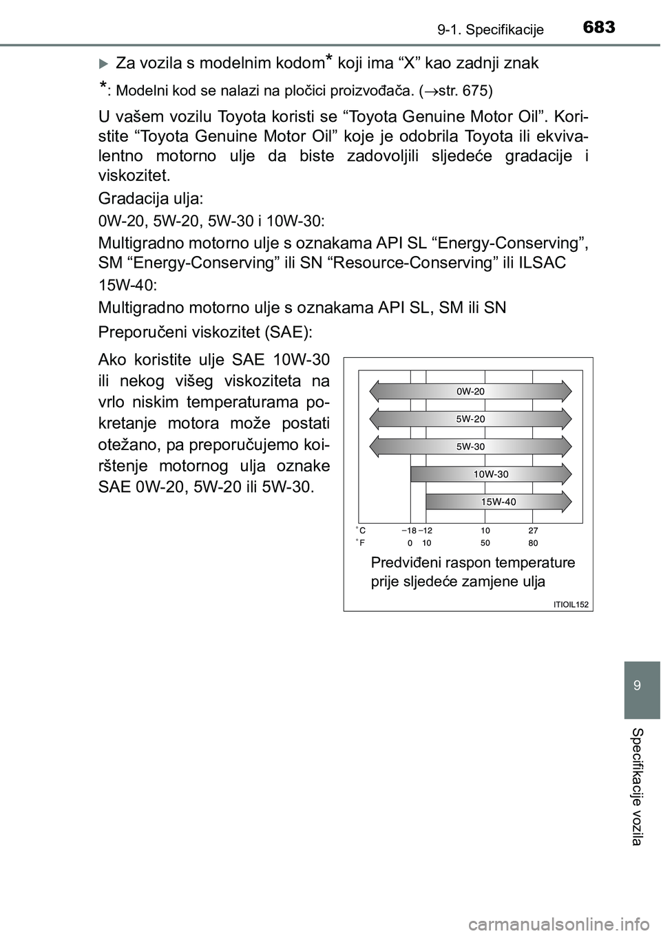TOYOTA RAV4 2015  Upute Za Rukovanje (in Croatian) 6839-1. Specifikacije
9
Specifikacije vozila
Za vozila s modelnim kodom* koji ima “X” kao zadnji znak
*: Modelni kod se nalazi na pločici proizvođača. (str. 675)
U  vašem  vozilu  Toyota